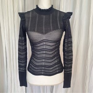 Ted Baker Sofella Fitted Lace Knit Top Long Sleeves Ruffle Neck Shoulders 0/US2